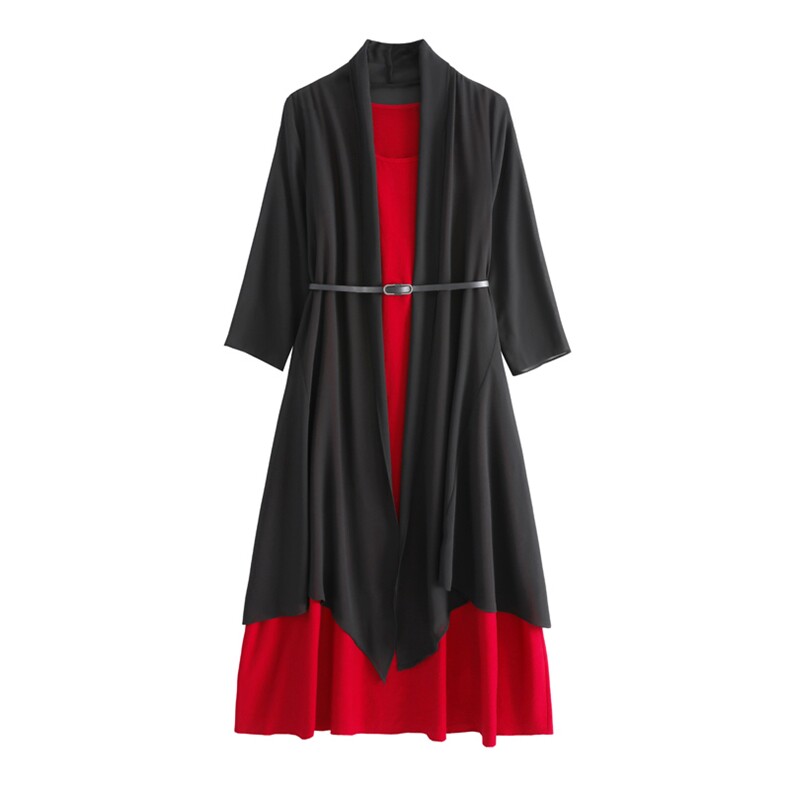 时尚减龄通勤显瘦两件套装雪纺外背心连衣裙春夏汉服,女装套装/套裙,秀美人生