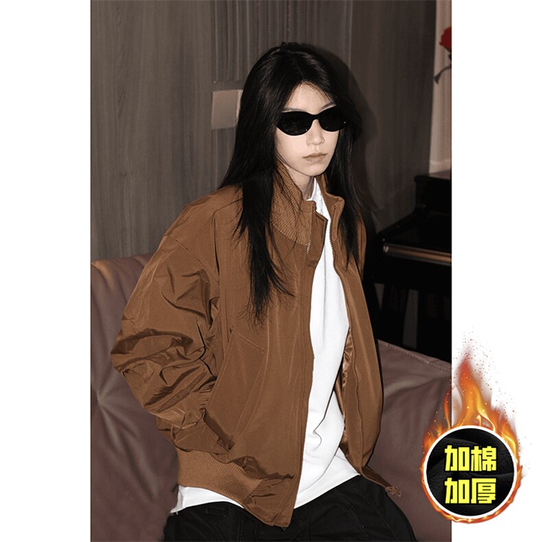 现货冬季美拉德立领飞行夹克廓形高街棒球服加棉加厚棉衣外套，男装夹克，电商A443