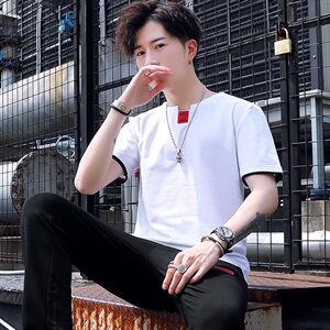 夏季短袖t恤男生休闲套装潮牌半袖青少年运动九分裤一套Y图片