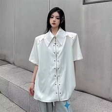 2025夏季新款拉链垫肩衬衫男短袖工装衬衣设计感cleanfit五分袖，男装衬衫，星座506A