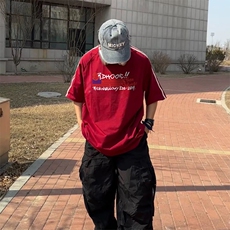 抖音得物高品质二开240克宽松纯棉美式潮牌三条杠织带短袖T恤，男装T恤，电商A486-1