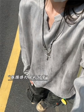 XZ809A/SYR27/P30/控48扎染麂皮绒V领长袖T恤卫衣，男装T恤，星座809A(原222-1)