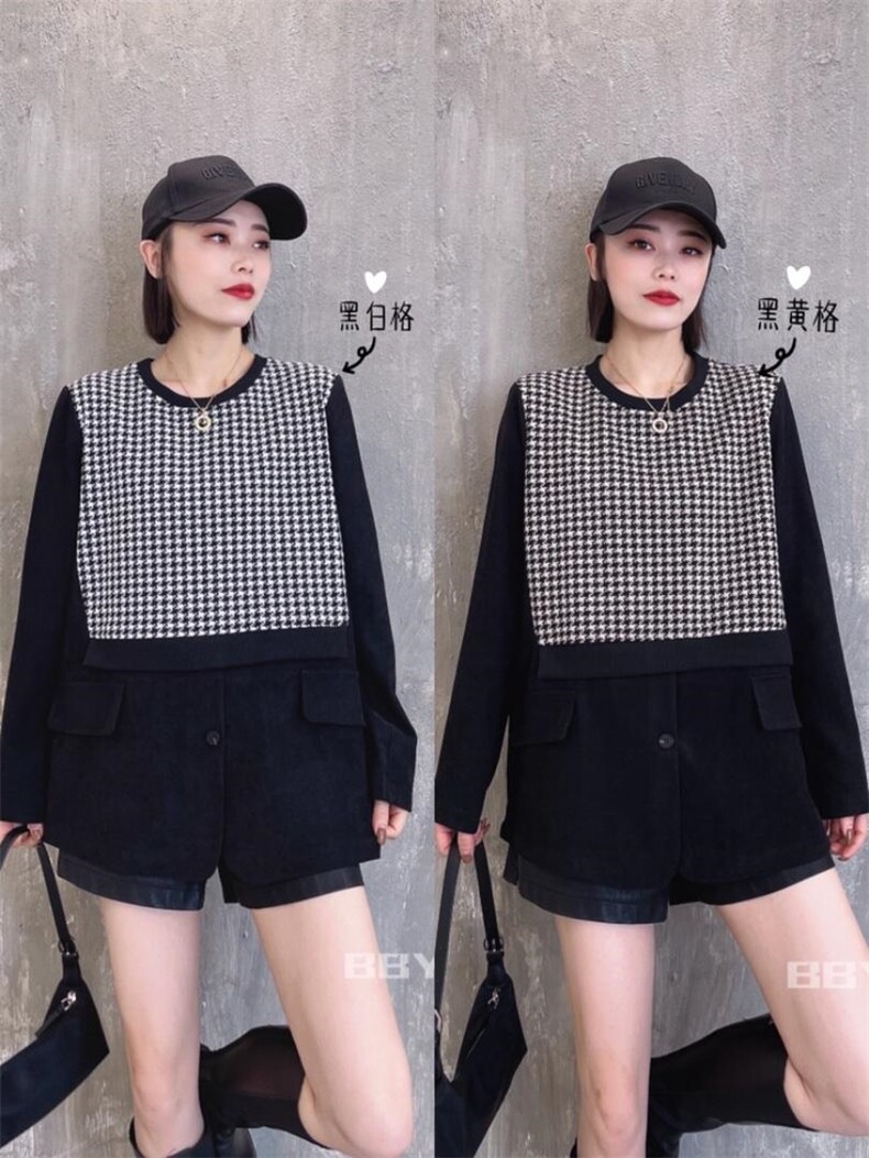 千鸟格拼接假两件，其它，百变元素