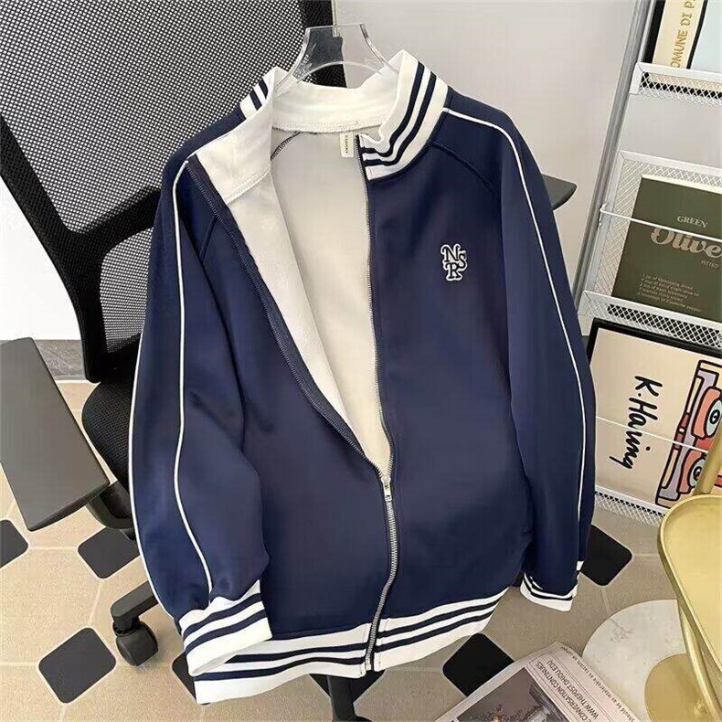 【有货】WJK12ZZ-特48美式复古重磅条纹卫衣棒球服刺绣学院风外套,男装卫衣,星座1007（原301D）