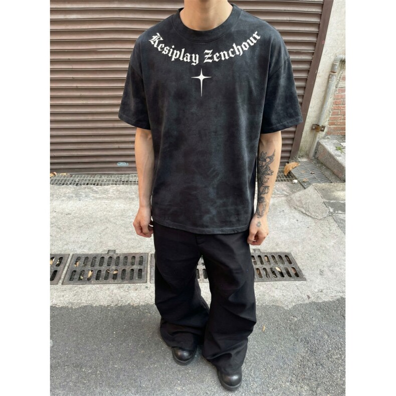 美式扎染短袖T恤夏季印花复古潮牌t恤男XT63099-TP2548，男装T恤，电商A102