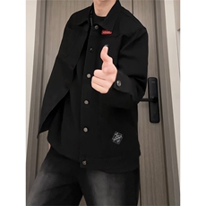 工装风翻领牛仔夹克男休闲宽松纽扣多口袋长袖外套JB80-特价P53，男装夹克，电商A007