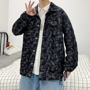 1506/QY80360//P44复古潮牌满印宽松情侣牛仔外套长袖夹克男女潮图片