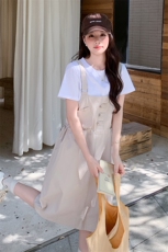 现货！！2025夏季新款背带裙套装女休闲两件套，女装套装/套裙，2C306