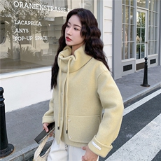 奶黄双面呢羊毛短款外套女春秋2025新款甜美小个子呢子大衣巨好看，女装毛呢外套，红龙果