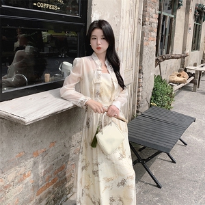 新中式国风吊带裙女春秋装2025新款盘扣改良旗袍连衣裙图片