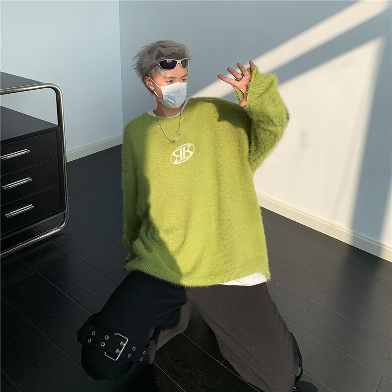 美式圆领毛衣男慵懒风休闲针织衫刺绣水貂绒MY9156-P60,男装针织衫/毛衣,星座1109-3