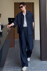 痞帅衬衫男装套装时尚宽松牛仔套装短袖两件套GBL165 P65 61 120图片