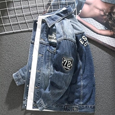1506-1/JY80681/P44刺绣绣标牛仔外套男生潮流翻领休闲夹克潮牌，男装工装外套，星座1506-1