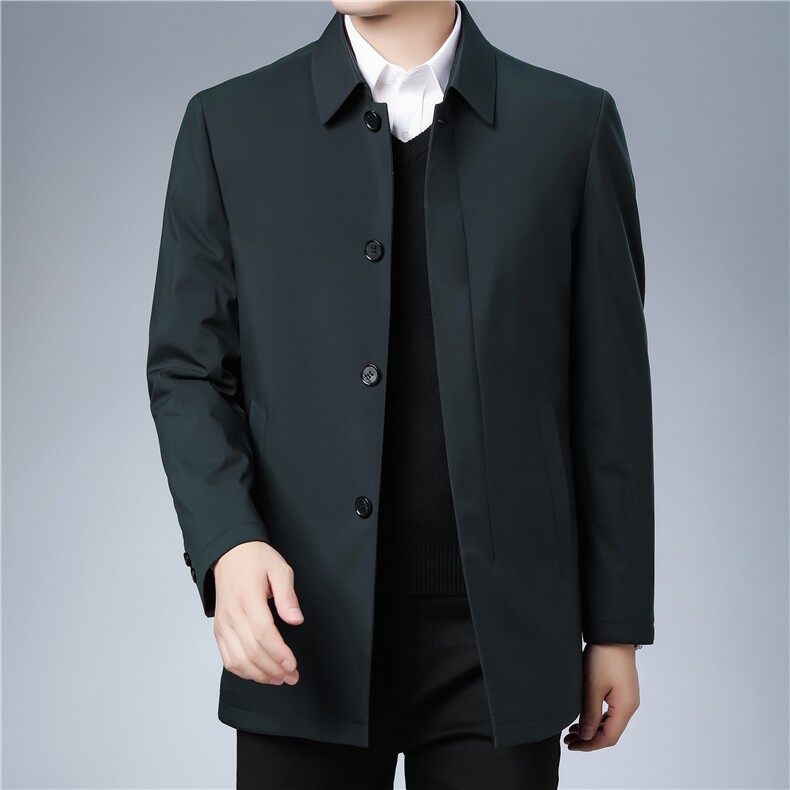 冬季中年休闲羽绒服纯色翻领男中长款加厚冬装外套ZL1958-P180，男装羽绒服，电商B212（原钱塘6029）