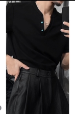 绿松石V领健身收袖口短袖男款显壮显肩宽亨利衫美式运动弹力半袖，男装T恤，电商B267