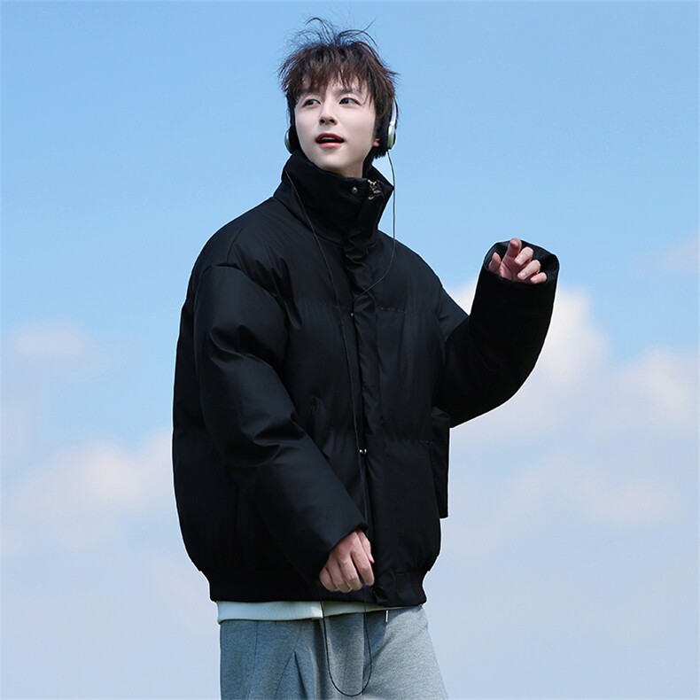 现货5W件冬季三防重磅硬挺boxy短款羽绒立领PU皮棉衣外套加厚棉服,男装棉衣,电商A486-1
