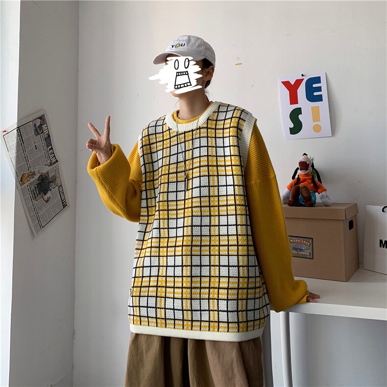 秋冬学院风小清新格子外搭毛衣背心女宽松韩版打底衫T801-P55,针织衫/毛衣,星座1501