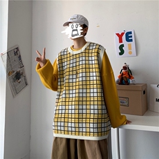 秋冬学院风小清新格子外搭毛衣背心女宽松韩版打底衫T801-P55，女装针织衫/毛衣，星座1501