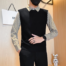 301A-1/M81/P75秋冬新款男士条纹衬衫毛衣假二件男冬季打底衫，男装T恤，星座301A-1