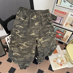 复古重磅大口袋毛边迷彩工装七分裤美美式短裤D8114-P55图片