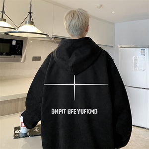 麂皮绒休闲宽松带帽潮男卫衣图片