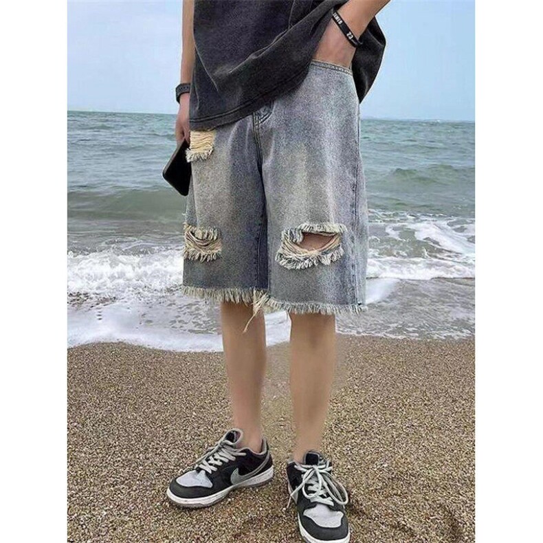 牛仔短裤男夏季复古高街vibe宽松水洗五分裤男生休闲裤子NK849,男装牛仔裤,星座1116A（原606A-3）