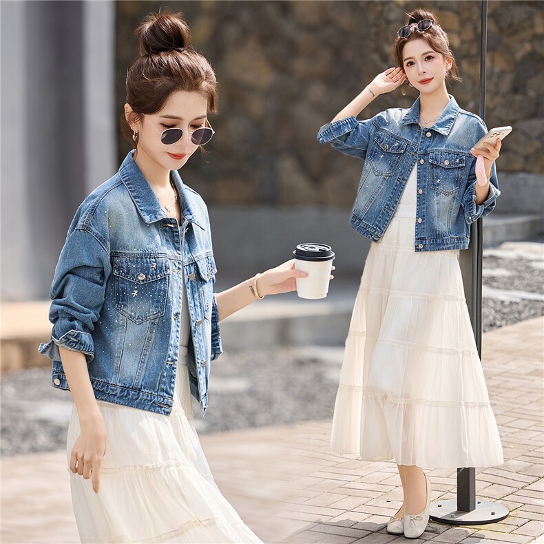 『现货』镶钻2026春夏小马装新复古蓝色水洗牛仔外套女小个子夹克，女装短外套，意芙