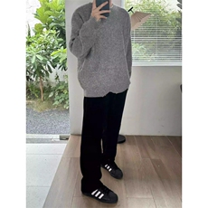 灰色破坏圆领针织毛衣男秋季慵懒风外套打底针织衫MY04，男装T恤，星座208-5
