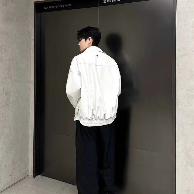 美式潮牌小众重工解构pu皮衣夹克外套男金属设计感高级感机车服男,男装夹克,星座506A
