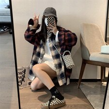 磨毛格子衬衫，女装衬衫，XTZ style