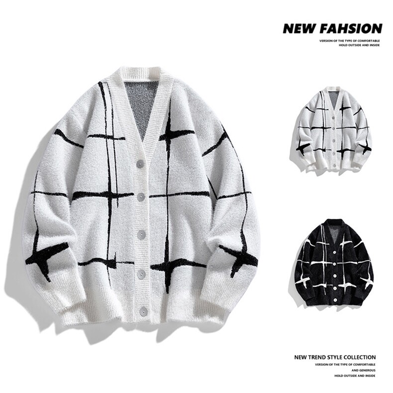 XZ-221/MY963/P115秋冬仿貂毛休闲格子提花开衫毛衣针织衫外套，男装针织衫/毛衣，星座221