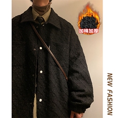 冬新款大码小香风加棉加厚棉服男翻领保暖夹克外套J595J加棉-P95，男装棉衣，电商A001-1