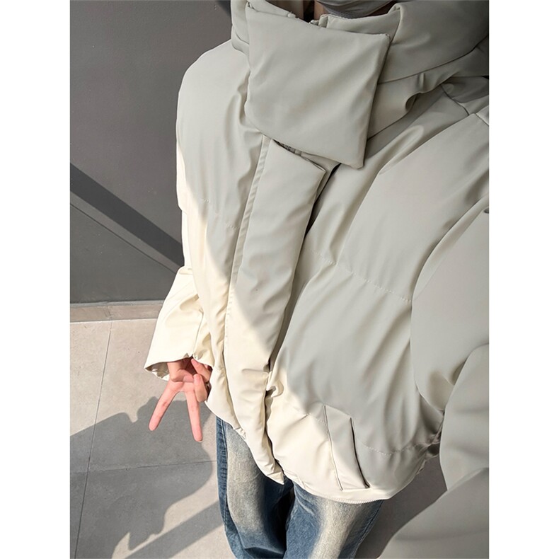 现货5W件冬季三防重磅boxy短款羽绒连帽PU皮棉衣外套防风加厚棉服，男装棉衣，电商A486