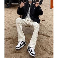 复古假破洞牛仔裤男女小众高街补丁修身直筒潮流长裤NT800，男装牛仔裤，星座1116A（原606A-3）