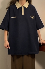 港风2024中性夏装宽松polo衫翻领男女情侣装夏季短袖T恤S187-P48，男装Polo衫，电商A233-1