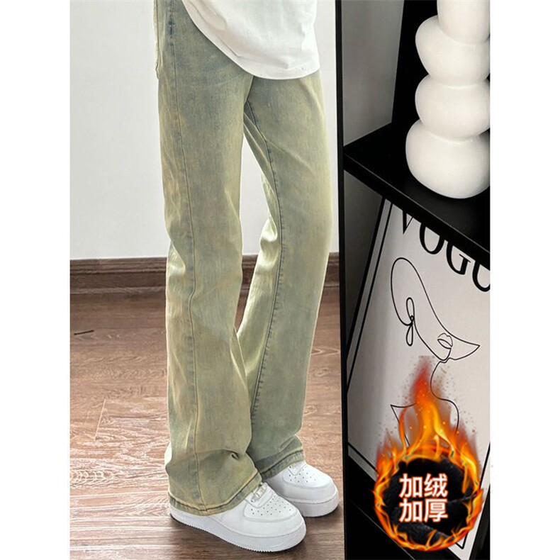 美式高街加绒加厚裤子男秋冬烟灰色牛仔裤KF343常规P38加绒P48，男装牛仔裤，四季星座505