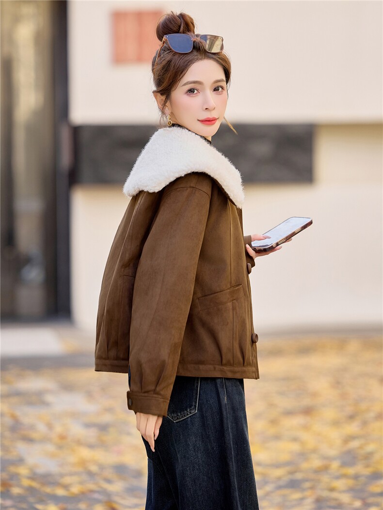 现货2025年冬季新款时尚麂皮绒羽绒服,女装羽绒服,悦祺