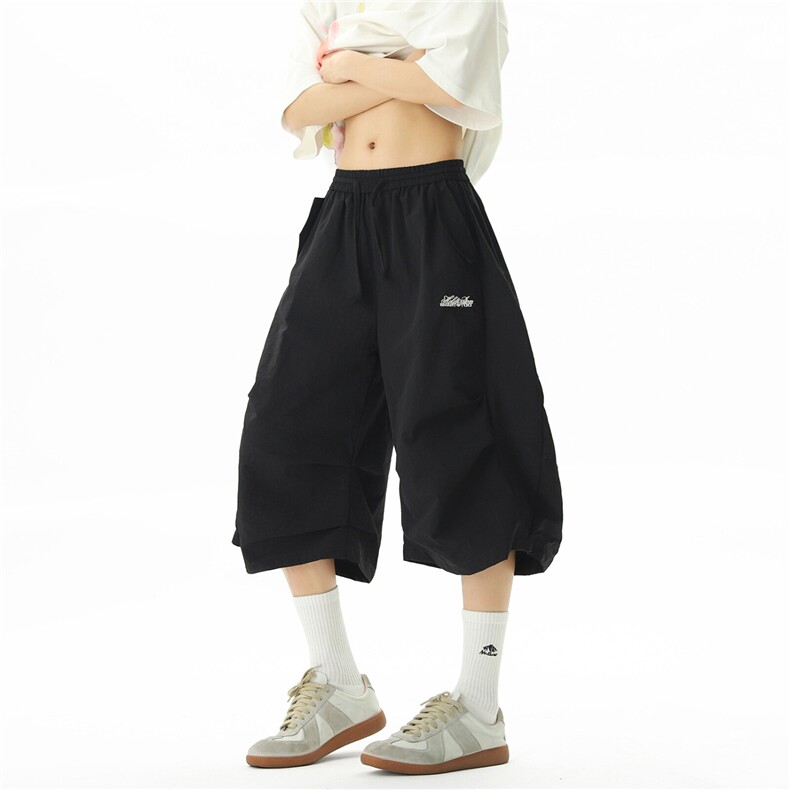 多巴胺刺绣速干短裤男女夏户外山系阔腿七分裤子宽松运动休闲中裤，女装休闲裤，星座1210-1