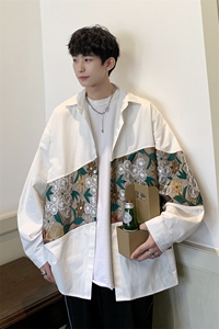 港风长袖衬衣男情侣大码M-5XL中性风刺绣潮长袖衬衫男CS9743P50图片
