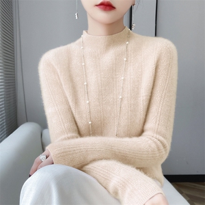 新款高领羊毛衫女宽松显瘦百搭针织打底衫秋冬加厚保暖毛衣外套图片