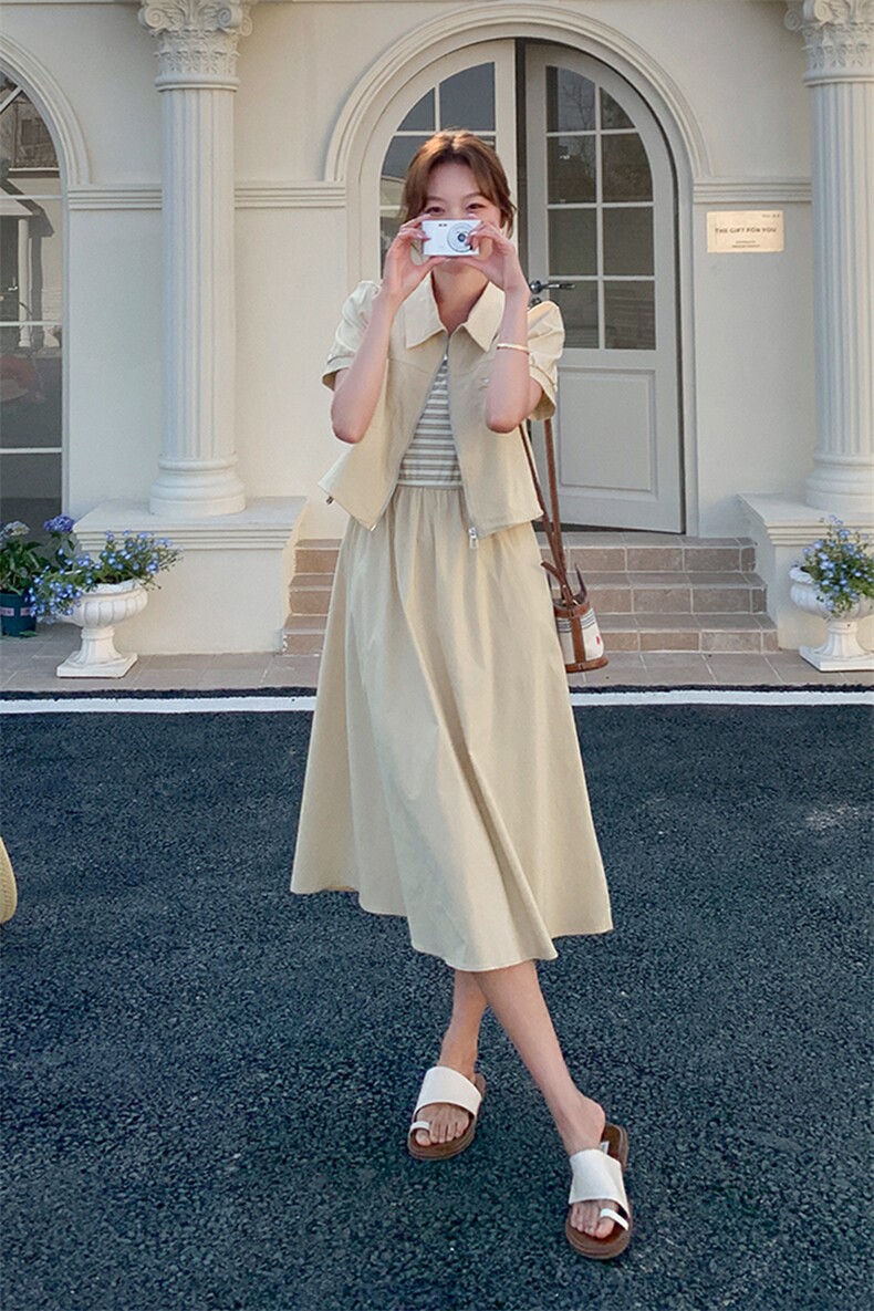黄色时尚休闲女2025年夏季新款宽松显瘦减龄百搭半身裙,女装连衣裙,2C285