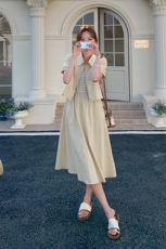 黄色时尚休闲女2025年夏季新款宽松显瘦减龄百搭半身裙，女装连衣裙，2C285