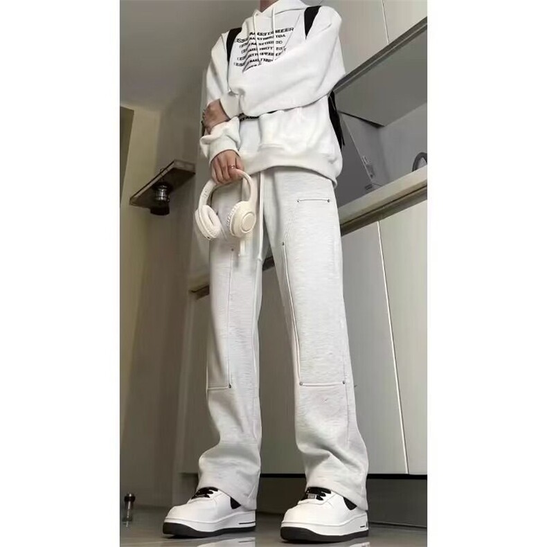 现货柳钉伐木裤男秋冬宽松直筒裤百搭重磅卫裤美式高街运动休闲长图片