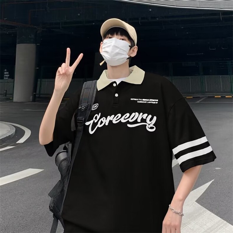 POLO衫文艺时尚男青春流行慵懒夏季2023新款宽松型五分袖潮流潮,男装T恤,星座716-4