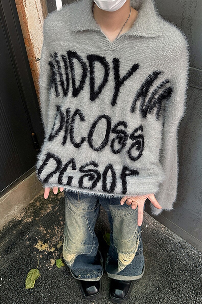 秋季新款港风美式高街字母印花套头翻领毛衣男设计感MY1536-P60,男装针织衫/毛衣,星座313A(原308A-2)