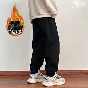 2025秋冬港风男女华棉加厚银狐绒束脚刺绣运动休闲卫裤K604/特P45图片