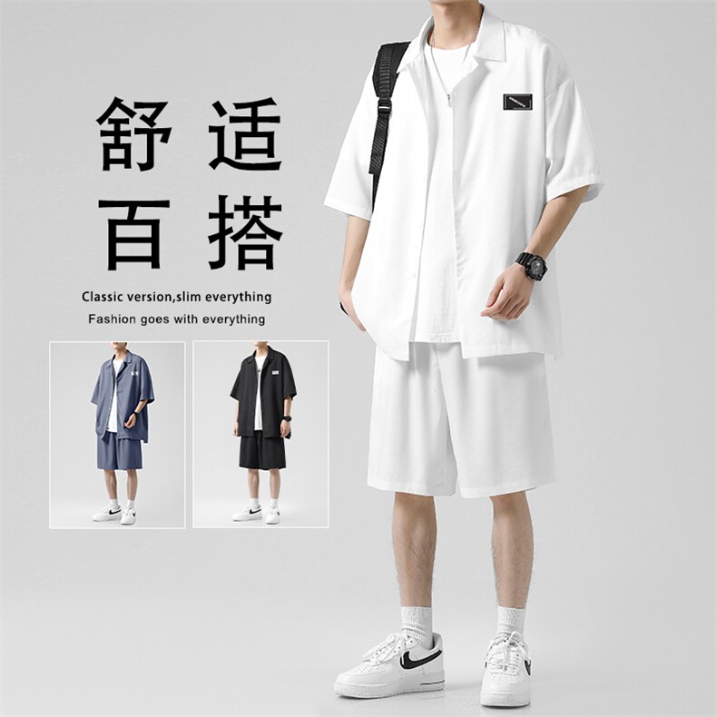 青少年衬衫冰丝套装男夏季运动帅气宽松短袖短裤TZ005-特批-60图片