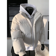 现货5W件冬季三防重磅硬挺boxy短款羽绒立领PU皮棉衣外套加厚棉服，男装棉衣，电商A486-1