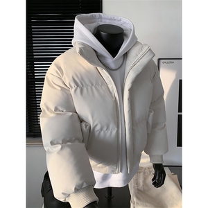 现货5W件冬季三防重磅硬挺boxy短款羽绒立领PU皮棉衣外套加厚棉服图片