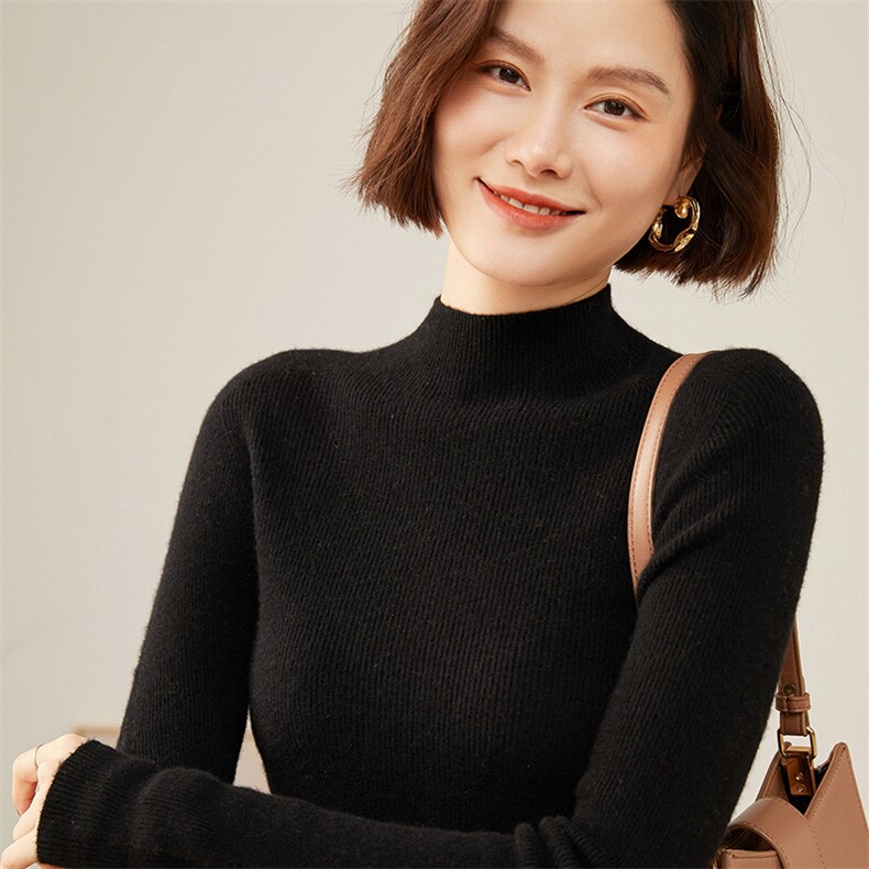 时尚百搭半高领羊绒衫女修身显瘦保暖打底衫高品质纯色针织毛衣,女装羊绒衫,澳冬特羊绒